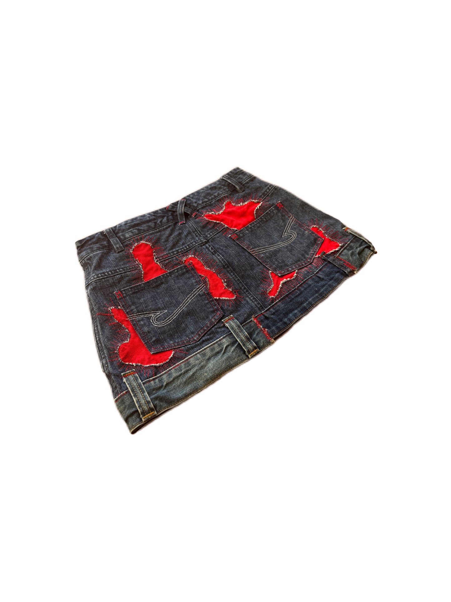 Upcycled denim lava mini skirt