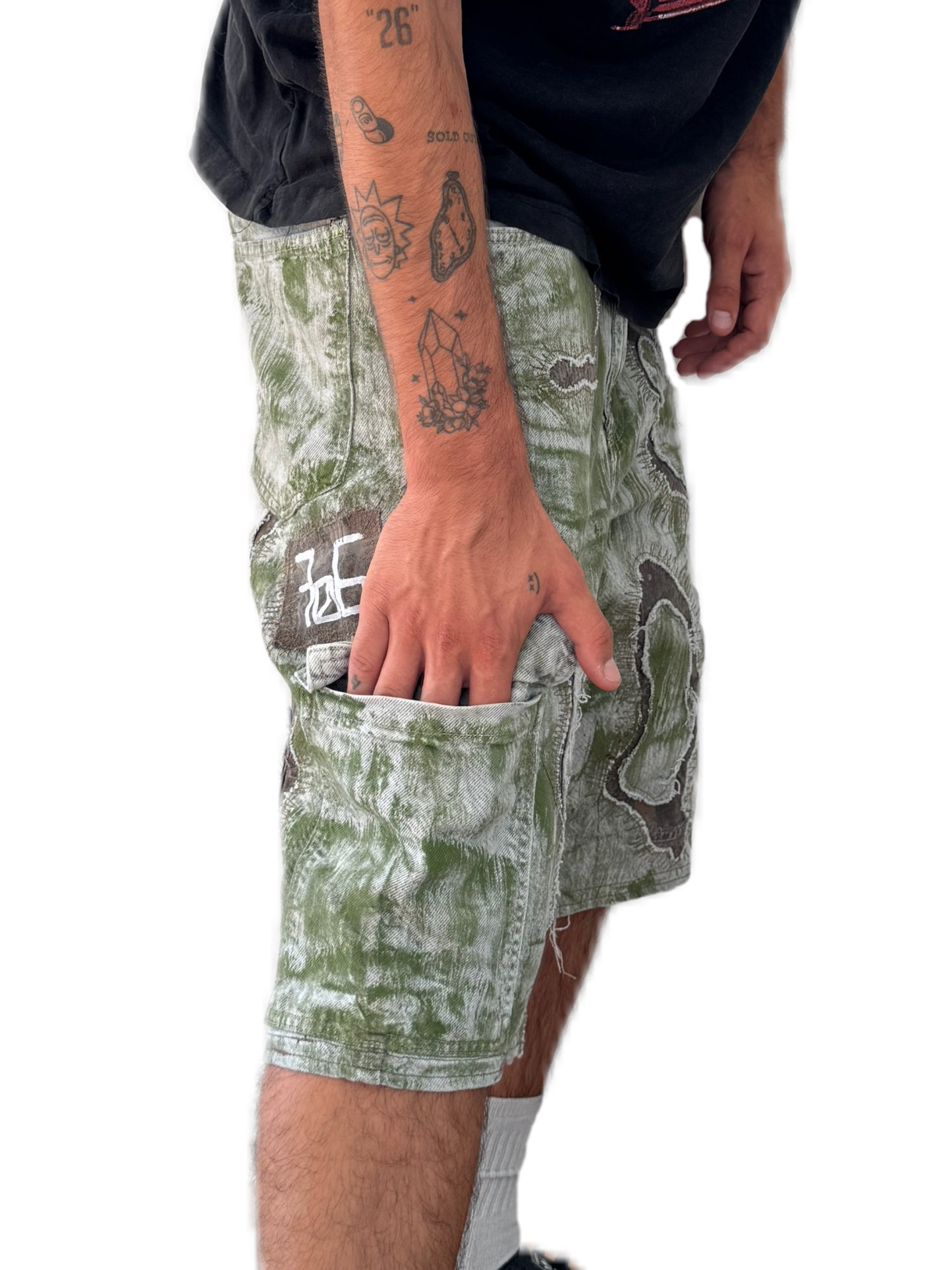 Upcycled painted shorts